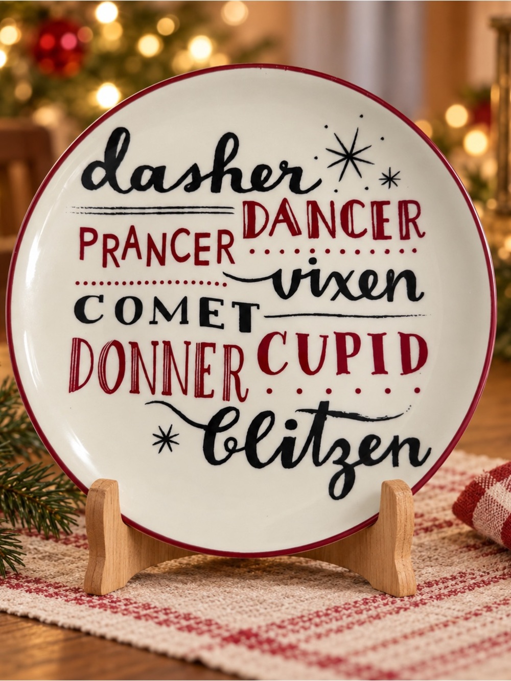 Holiday Home Reindeer Names Christmas Plate 10 Inch